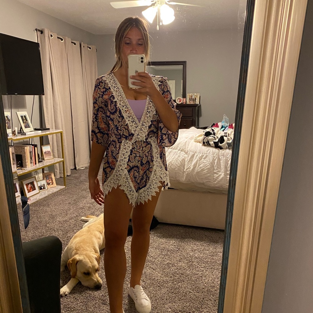 F R E E - paisley and white lace romper